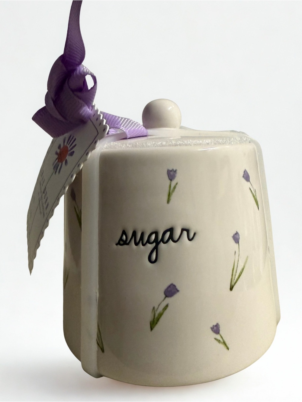 Rae Dunn Cream Sugar Jar with Purple Floral Accents - Picture 2 of 5